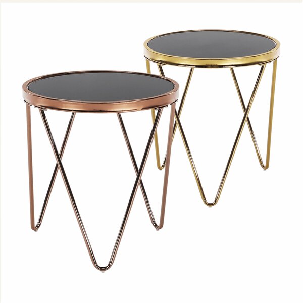 KONDELA Příruční stolek, rose gold chrom růžová / černá, VALERO