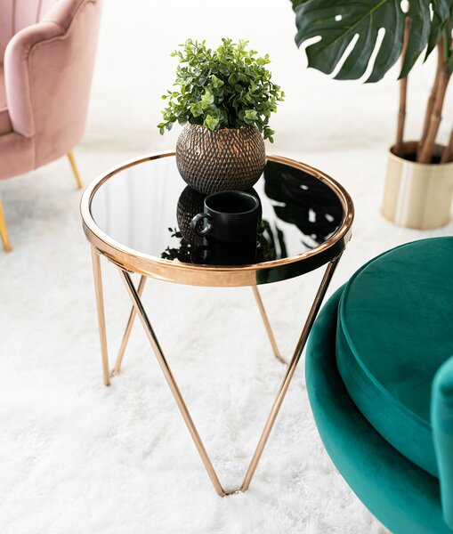 KONDELA Příruční stolek, rose gold chrom růžová / černá, VALERO