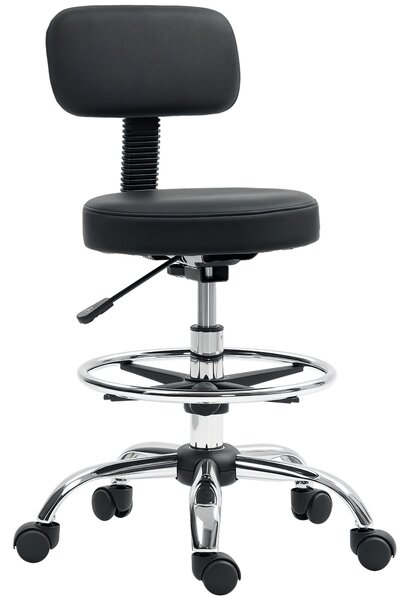 HOMCOM Ergonomická kancelářská židle s nastavitelným nožním kroužkem, bez područek, výškově nastavitelná otočná židle v černé PU kůži | Aosom