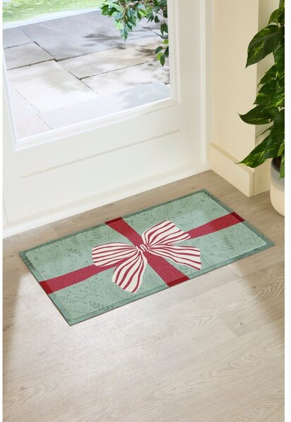 Rohožka s vánočním motivem z recyklovaného plastu 40x70 cm Red & White Stripe Bow – Artsy Doormats