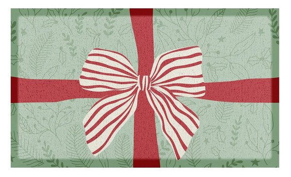 Rohožka s vánočním motivem z recyklovaného plastu 40x70 cm Red & White Stripe Bow – Artsy Doormats