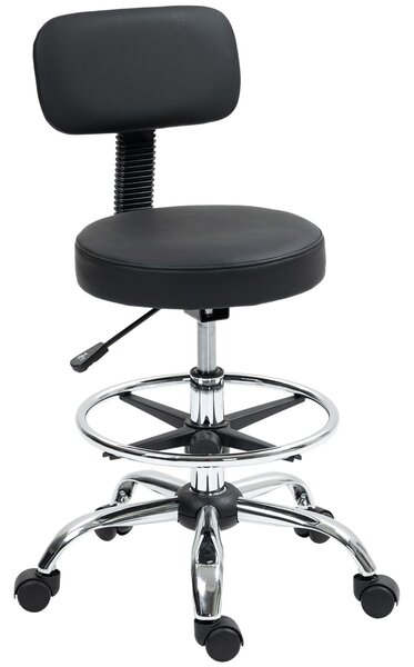 HOMCOM Ergonomická kancelářská židle s nastavitelným nožním kroužkem, bez područek, výškově nastavitelná otočná židle v černé PU kůži | Aosom
