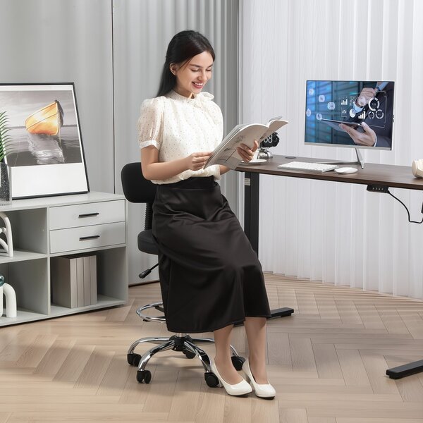 HOMCOM Ergonomická kancelářská židle s nastavitelným nožním kroužkem, bez područek, výškově nastavitelná otočná židle v černé PU kůži | Aosom