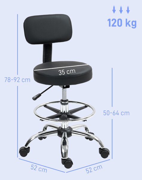HOMCOM Ergonomická kancelářská židle s nastavitelným nožním kroužkem, bez područek, výškově nastavitelná otočná židle v černé PU kůži | Aosom