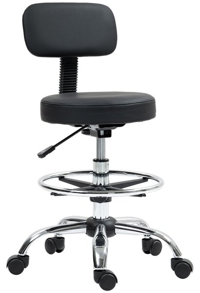 HOMCOM Ergonomická kancelářská židle s nastavitelným nožním kroužkem, bez područek, výškově nastavitelná otočná židle v černé PU kůži | Aosom