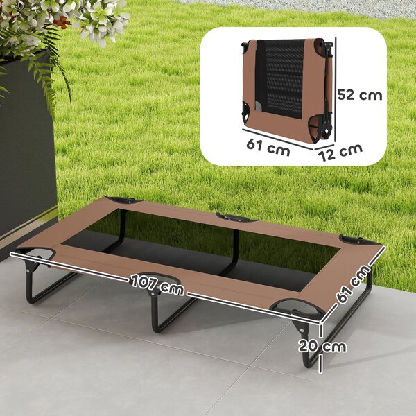 PawHut Zvedená Skládací Psí Postel, Venkovní Psí Lehátko s Mřížkovým Designem, Prodyšné, pro Velké Psy Káva Oxford 107 x 61 x 20 cm | Aosom