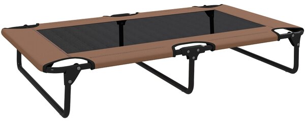 PawHut Zvedená Skládací Psí Postel, Venkovní Psí Lehátko s Mřížkovým Designem, Prodyšné, pro Velké Psy Káva Oxford 107 x 61 x 20 cm | Aosom