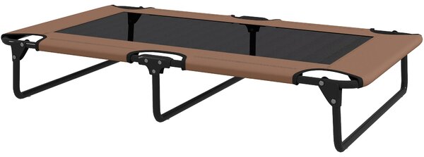 PawHut Zvedená Skládací Psí Postel, Venkovní Psí Lehátko s Mřížkovým Designem, Prodyšné, pro Velké Psy Káva Oxford 107 x 61 x 20 cm | Aosom