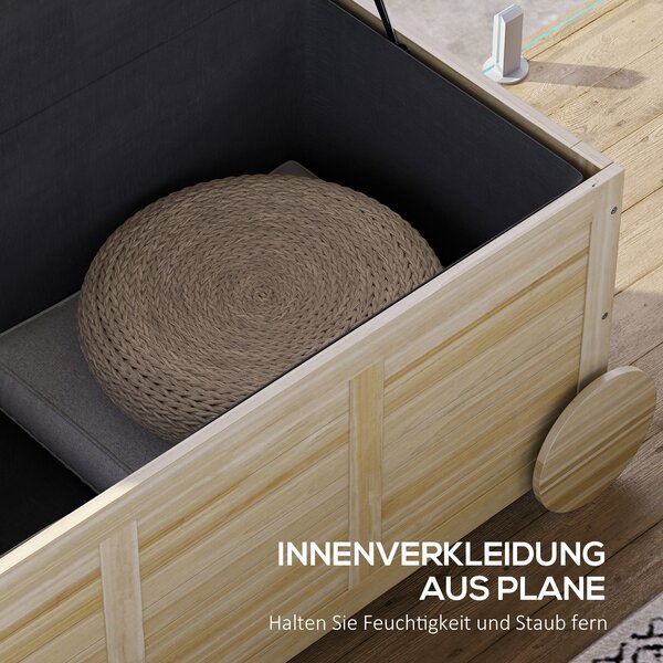 Outsunny Úložný box na polštáře 185 L Voděodolný zahradní box na kolečkách Dřevěný weatherproof UV odolný úložný box na polštáře pro zahradu a balkon