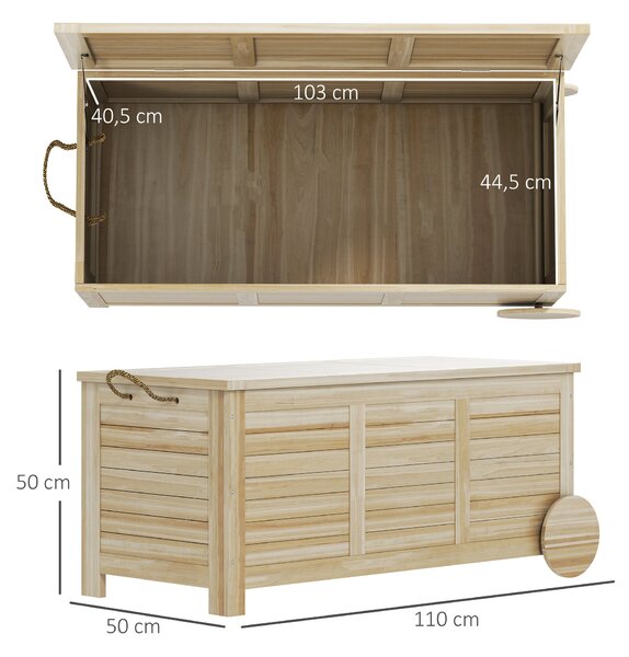 Outsunny Úložný box na polštáře 185 L Voděodolný zahradní box na kolečkách Dřevěný weatherproof UV odolný úložný box na polštáře pro zahradu a balkon