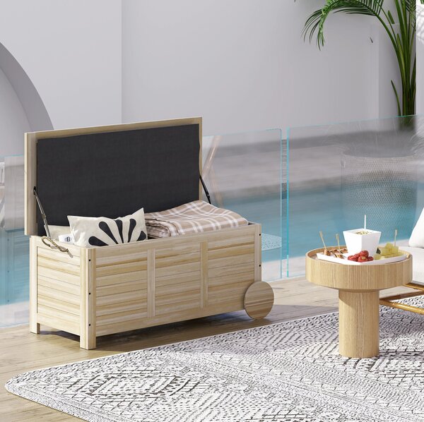 Outsunny Úložný box na polštáře 185 L Voděodolný zahradní box na kolečkách Dřevěný weatherproof UV odolný úložný box na polštáře pro zahradu a balkon