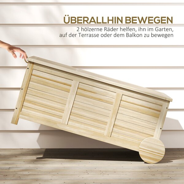 Outsunny Úložný box na polštáře 185 L Voděodolný zahradní box na kolečkách Dřevěný weatherproof UV odolný úložný box na polštáře pro zahradu a balkon