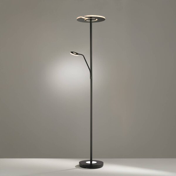 FISCHER & HONSEL LED stojací lampa Dent, černá, 180 cm, 2 světla, stmívatelný, Černá, Obývací pokoj / jídelna, kov, Moderní, Lampička na čtení