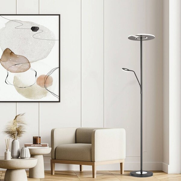FISCHER & HONSEL LED stojací lampa Dent, černá, 180 cm, 2 světla, stmívatelný, Černá, Obývací pokoj / jídelna, kov, Moderní, Lampička na čtení