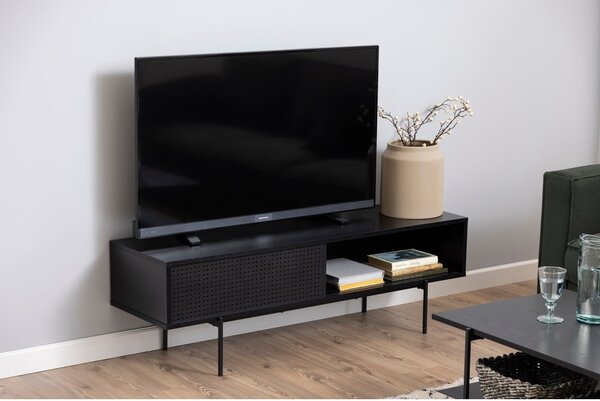Černý TV stolek v dekoru jasanu 140x45 cm Angus – Actona
