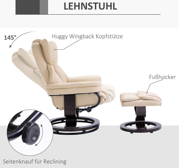 HOMCOM Relaxační křeslo s podnožkou, otáčivé TV křeslo, křeslo s funkcí polohování, relaxační křeslo, lenoška do obývacího pokoje a ložnice, umělá kůž