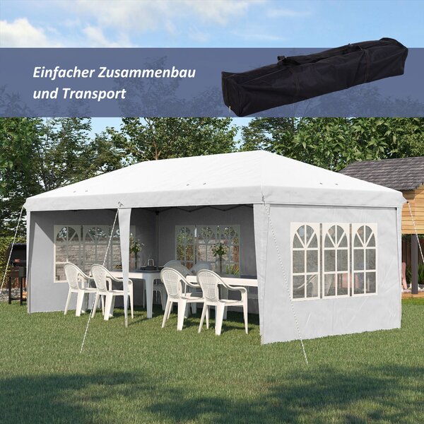 Outsunny Pavilon přibližně 3x6m Vodotěsný Skládací Pavilon s UV Ochrannou, Okno, Party Stan se 4 Bočními Stěnami, Oxford Zahradní Pavilon včetně Tašky