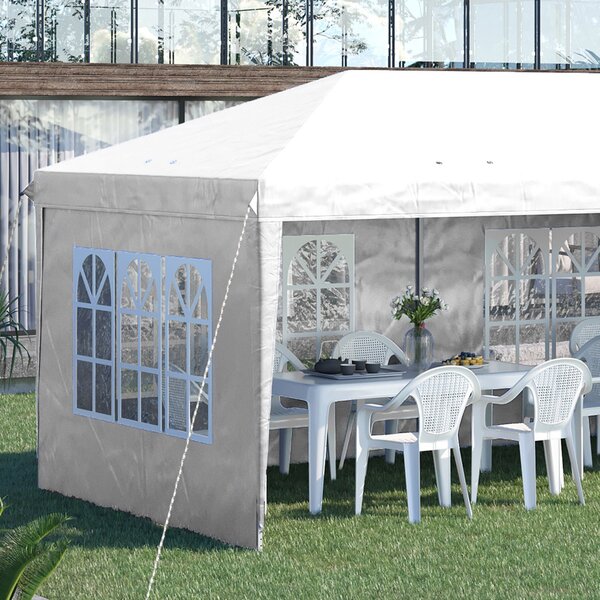 Outsunny Pavilon přibližně 3x6m Vodotěsný Skládací Pavilon s UV Ochrannou, Okno, Party Stan se 4 Bočními Stěnami, Oxford Zahradní Pavilon včetně Tašky