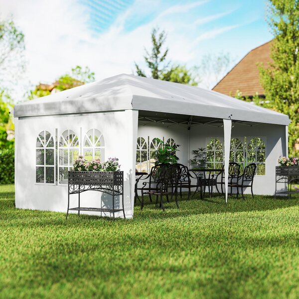 Outsunny Pavilon přibližně 3x6m Vodotěsný Skládací Pavilon s UV Ochrannou, Okno, Party Stan se 4 Bočními Stěnami, Oxford Zahradní Pavilon včetně Tašky