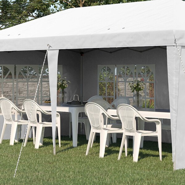 Outsunny Pavilon přibližně 3x6m Vodotěsný Skládací Pavilon s UV Ochrannou, Okno, Party Stan se 4 Bočními Stěnami, Oxford Zahradní Pavilon včetně Tašky