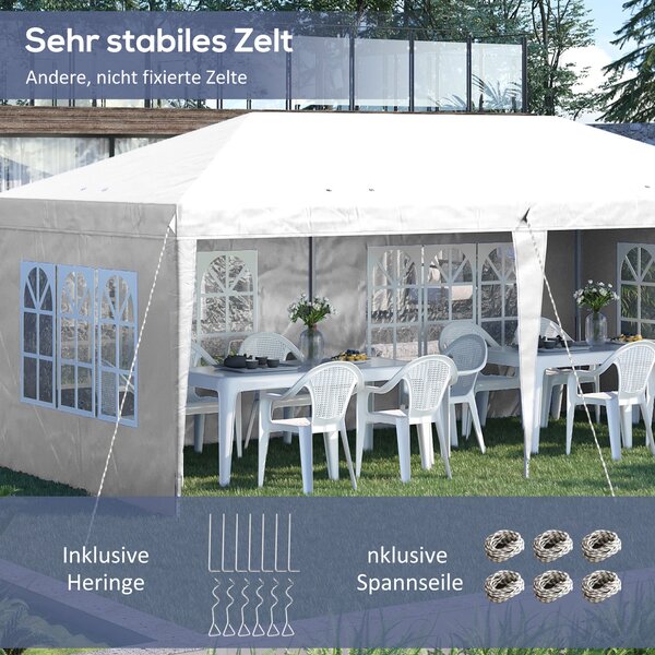 Outsunny Pavilon přibližně 3x6m Vodotěsný Skládací Pavilon s UV Ochrannou, Okno, Party Stan se 4 Bočními Stěnami, Oxford Zahradní Pavilon včetně Tašky