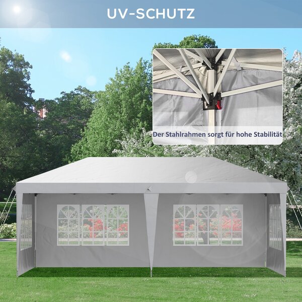 Outsunny Pavilon přibližně 3x6m Vodotěsný Skládací Pavilon s UV Ochrannou, Okno, Party Stan se 4 Bočními Stěnami, Oxford Zahradní Pavilon včetně Tašky