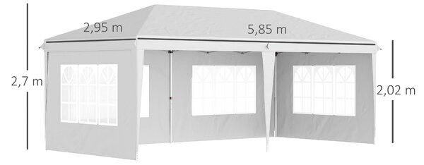 Outsunny Pavilon přibližně 3x6m Vodotěsný Skládací Pavilon s UV Ochrannou, Okno, Party Stan se 4 Bočními Stěnami, Oxford Zahradní Pavilon včetně Tašky