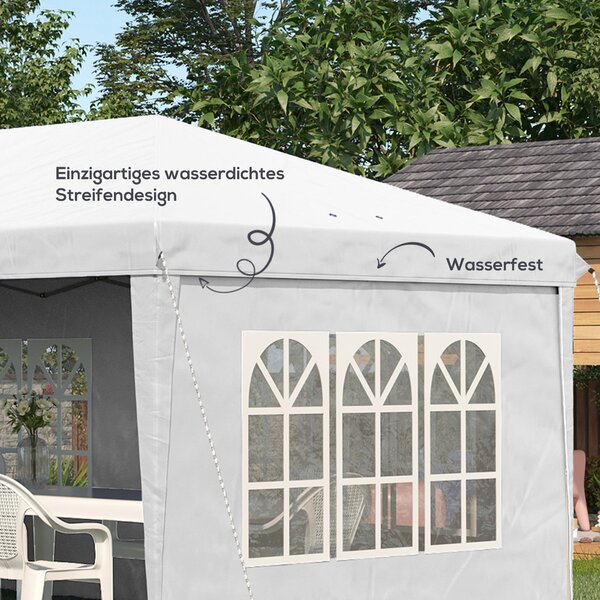 Outsunny Pavilon přibližně 3x6m Vodotěsný Skládací Pavilon s UV Ochrannou, Okno, Party Stan se 4 Bočními Stěnami, Oxford Zahradní Pavilon včetně Tašky