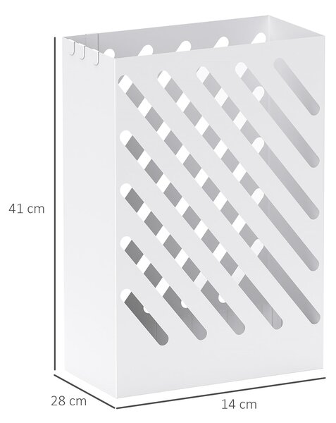 HOMCOM Držák na deštníky s 4 háčky a odkapávacím tácem, 28 x 14 x 41 cm, Bílý | Aosom