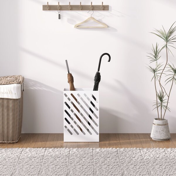 HOMCOM Držák na deštníky s 4 háčky a odkapávacím tácem, 28 x 14 x 41 cm, Bílý | Aosom