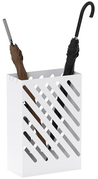HOMCOM Držák na deštníky s 4 háčky a odkapávacím tácem, 28 x 14 x 41 cm, Bílý | Aosom