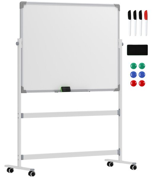 HOMCOM Dvoustranná magnetická tabule 120 x 90 cm s perem, hliníkovým rámem a otočným kolečkem pro kancelář a domov | Aosom