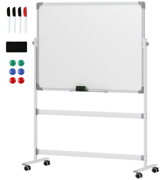 HOMCOM Dvoustranná magnetická tabule 120 x 90 cm s perem, hliníkovým rámem a otočným kolečkem pro kancelář a domov | Aosom