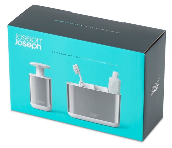 Sada doplňků do koupelny z nerezové oceli ve stříbrné barvě EasyStore – Joseph Joseph