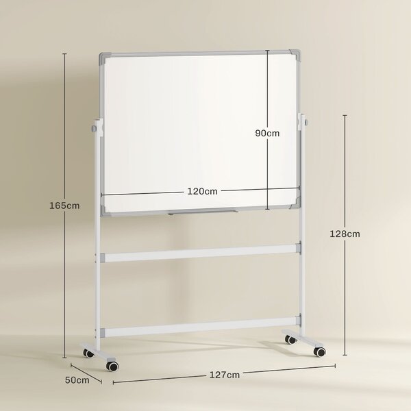 HOMCOM Dvoustranná magnetická tabule 120 x 90 cm s perem, hliníkovým rámem a otočným kolečkem pro kancelář a domov | Aosom