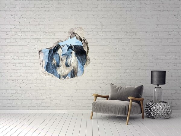 Díra 3D fototapeta nálepka Šedí koně zima nd-p-116887257