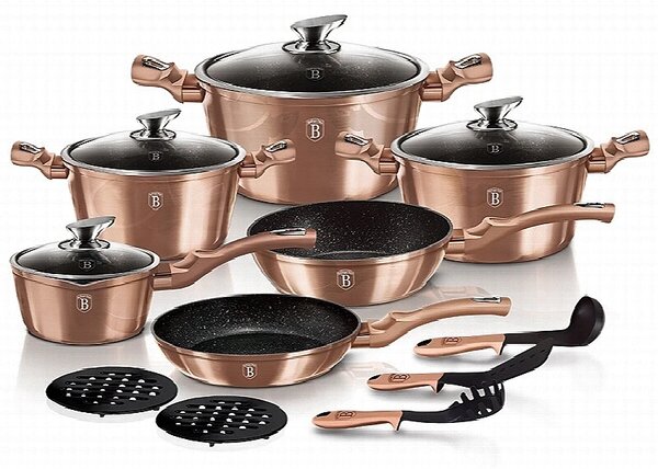 Sada nádobí s mramorovým povrchem 15 ks Rosegold Metallic Line