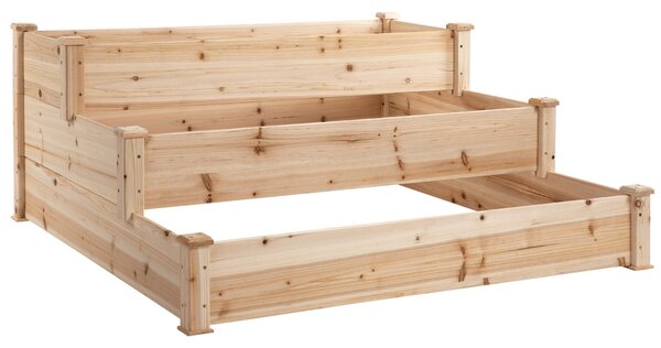 Outsunny Vyvýšený záhon 3-vrstvý zahradní květináč na bylinky a květiny pro balkon z přírodního borového dřeva 120 x 120 x 56 cm | Aosom