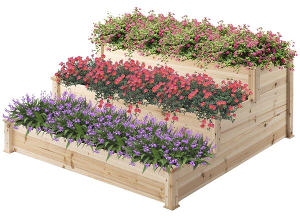 Outsunny Vyvýšený záhon 3-vrstvý zahradní květináč na bylinky a květiny pro balkon z přírodního borového dřeva 120 x 120 x 56 cm | Aosom