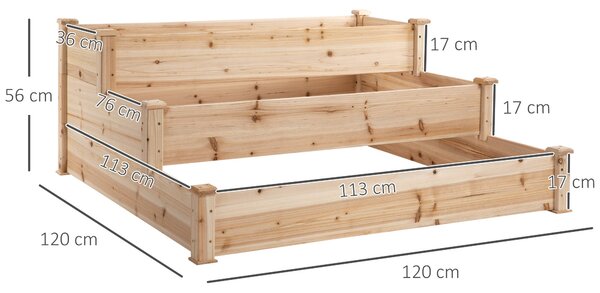 Outsunny Vyvýšený záhon 3-vrstvý zahradní květináč na bylinky a květiny pro balkon z přírodního borového dřeva 120 x 120 x 56 cm | Aosom