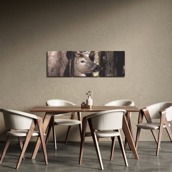 Obraz - Jelen v lese (s hodinami) (90x30 cm)