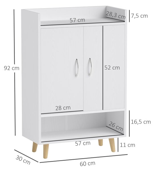 HOMCOM Botník s Úzkým Designem a 4 Přihrádkami pro 12 Párů Bot, Vstupní Prostor 60 x 30 x 92 cm, Bílý | Aosom