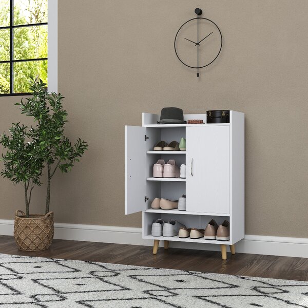 HOMCOM Botník s Úzkým Designem a 4 Přihrádkami pro 12 Párů Bot, Vstupní Prostor 60 x 30 x 92 cm, Bílý | Aosom