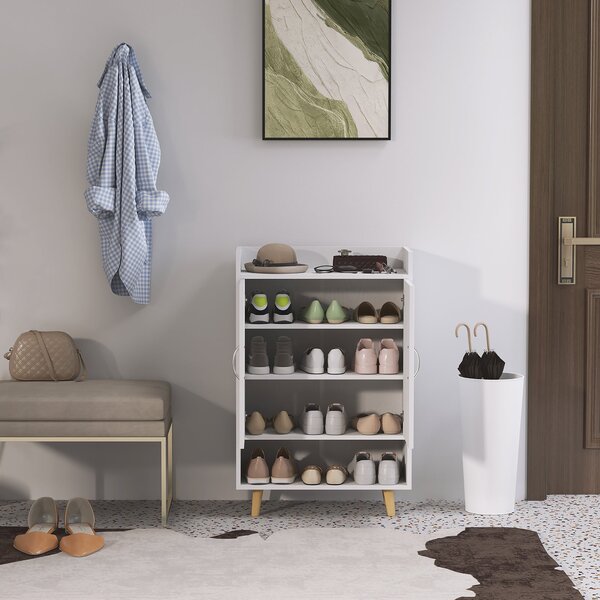 HOMCOM Botník s Úzkým Designem a 4 Přihrádkami pro 12 Párů Bot, Vstupní Prostor 60 x 30 x 92 cm, Bílý | Aosom