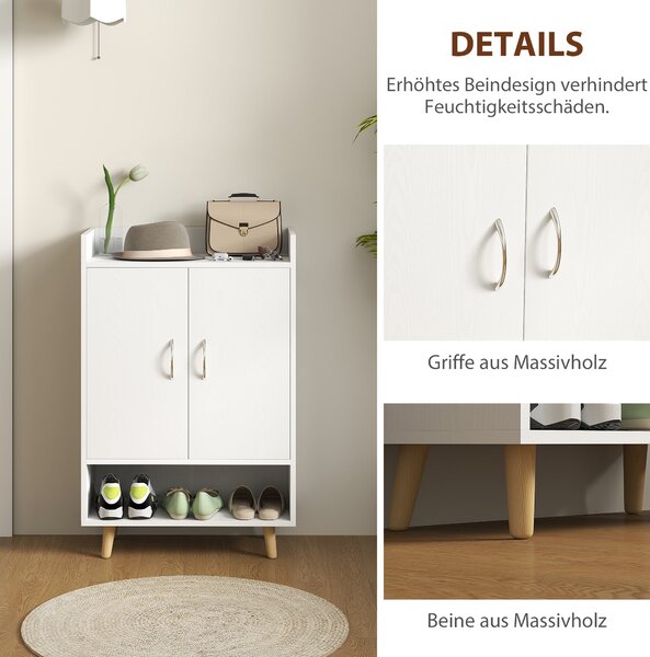 HOMCOM Botník s Úzkým Designem a 4 Přihrádkami pro 12 Párů Bot, Vstupní Prostor 60 x 30 x 92 cm, Bílý | Aosom
