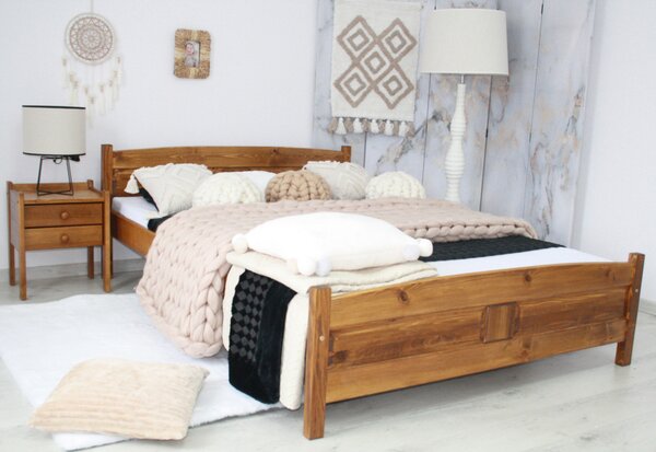 Vyvýšená postel ANGEL + sendvičová matrace MORAVIA + rošt ZDARMA, 140 x 200 cm, ořech-lak