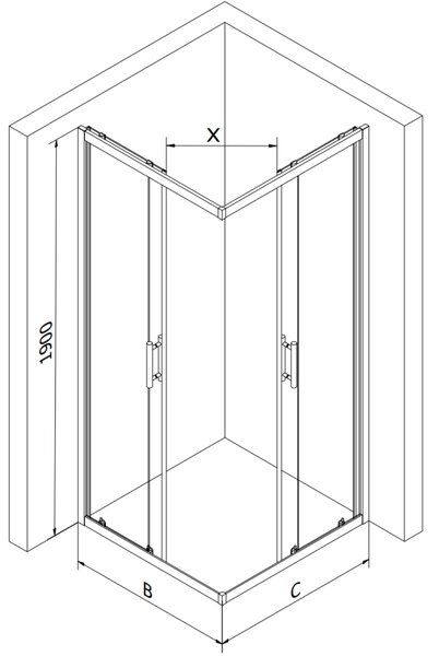 Mexen Rio čtvercový sprchový kout 80 x 80 cm, transparentní, černý + vanička Flat, bílá - 860-080-080-70-00-4010B