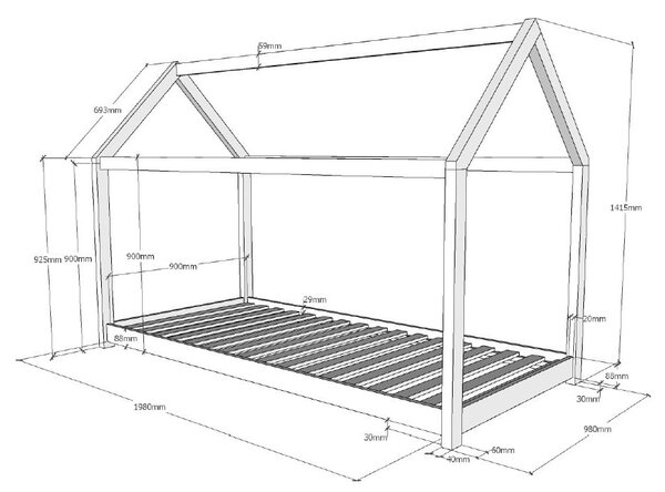 Bílá dětská domečková postel Vipack Cabane, 90 x 200 cm