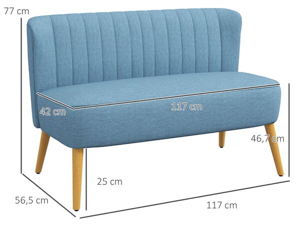 HOMCOM dvoumístná pohovka, kompaktní čalouněná sedačka v lněném vzhledu pro obývací pokoj, ložnici a malé prostory — modrá, 117 x 56,5 x 77 cm | Aosom