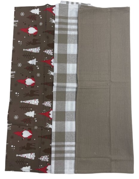 Utěrky na nádobí Vánoční Christmas hnědá 3ks 45x70cm TiaHome